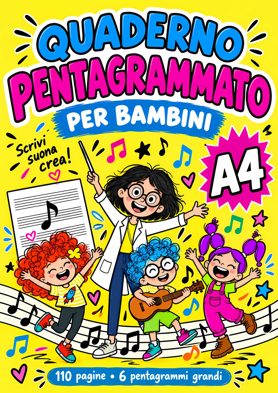 Copertina di Quaderno Pentagrammato A4 per Bambini