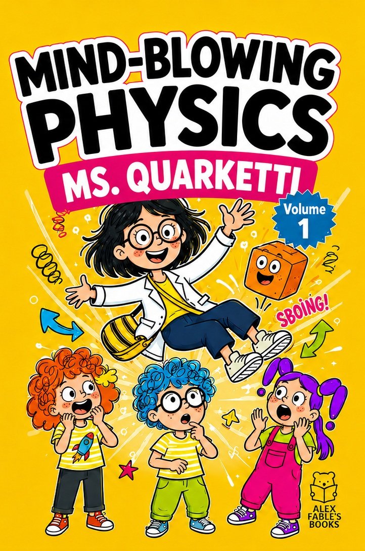 English cover of Ms. Quarketti’s amazing physics adventure