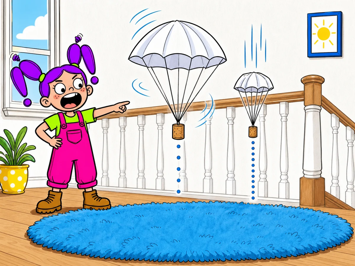 Greta compares two paper parachutes with different canopy sizes