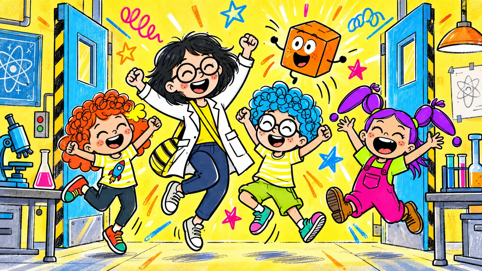 Quarketti, Mia, Tommaso e Greta festeggiano l'apertura del laboratorio insieme al GommoCubo